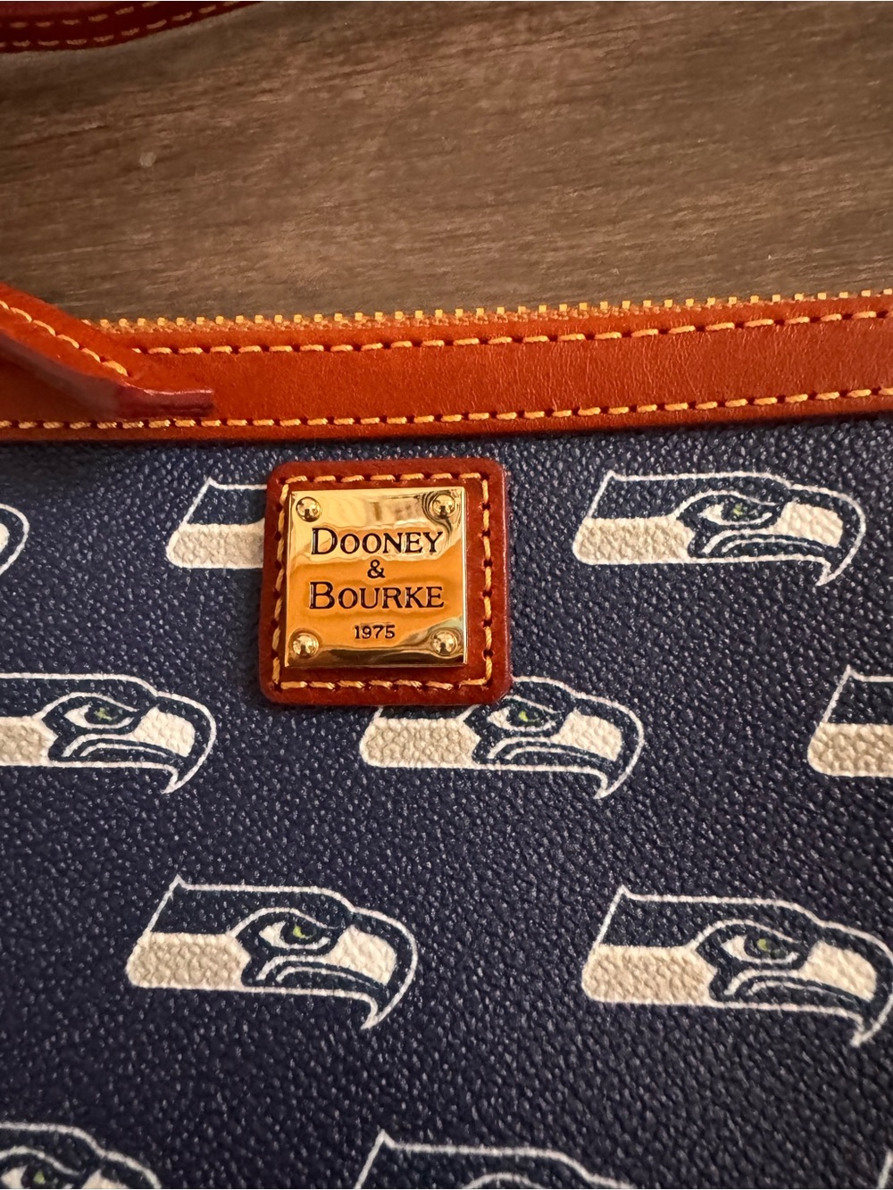 Dooney & Bourke Seattle Seahawks NFL Slim Wristlet Navy NWT Leather Trim Clutch